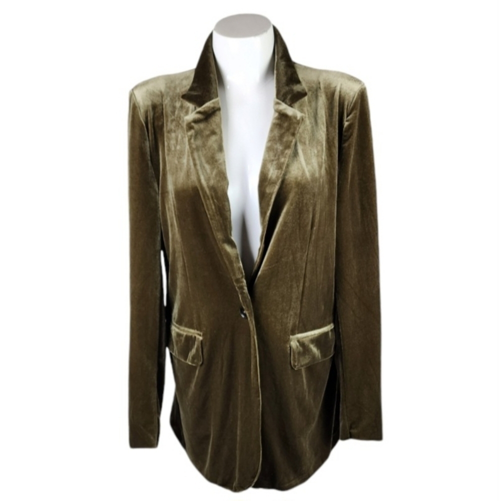 b.young Byperlina Velvet Blazer Straight Cut Moss Green Size 38 Boho Cottagegoth